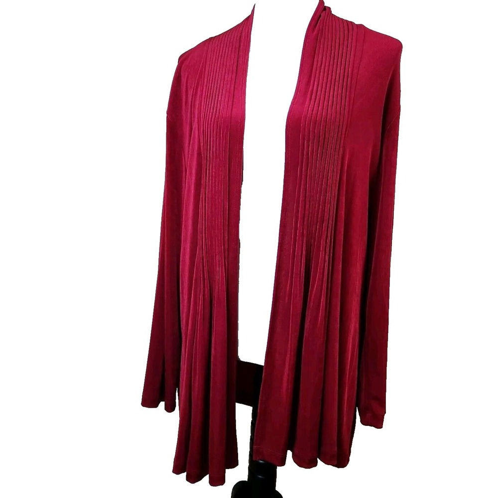 Chicos 3‎ Travelers Womens XL Open Front Cardigan Top Red Slinky Office Holiday